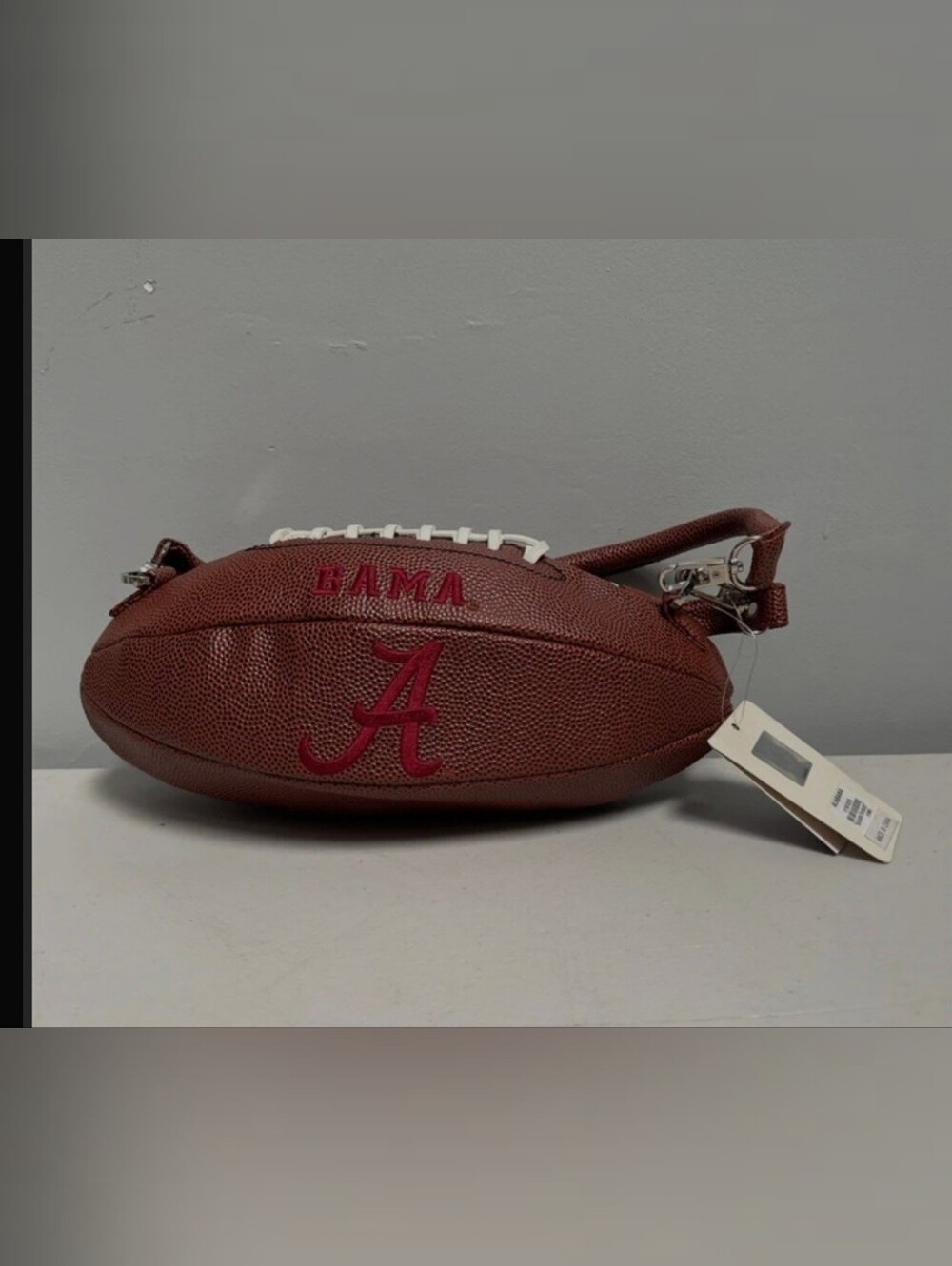 Alabama Football-Shaped Satchel in Brown with Crimson Accents